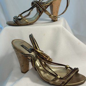 Dolce & Gabbana leather sandals with wrap around straps and thick cork heel